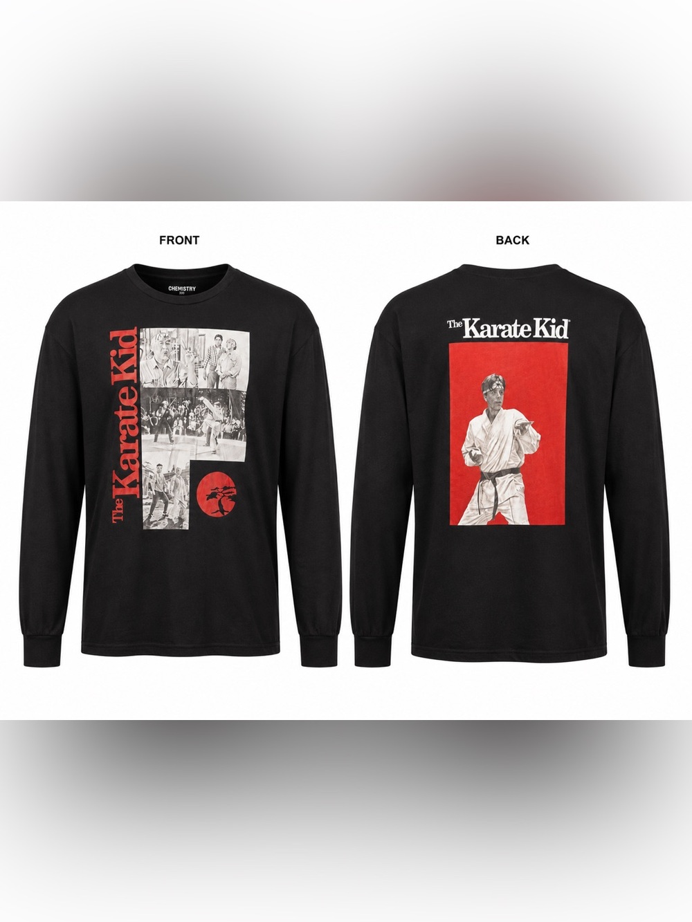Chemistry Black Crewneck Sweater with Red & White Karate Kid Graphics
